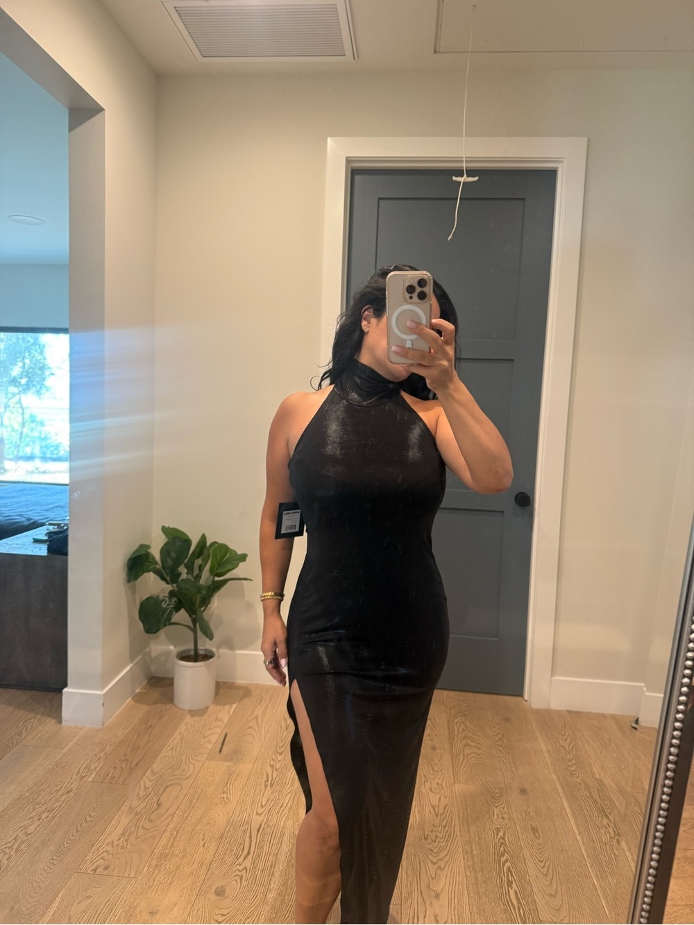 Norma Kamali Black High-Neck Halter Maxi Dress with Side Slit - Picture 3 of 4
